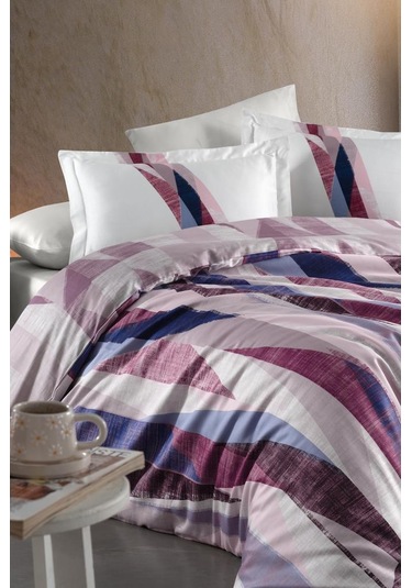 Dijital Saten Çift Kişilik Nevresim Takımı Prism Pembe