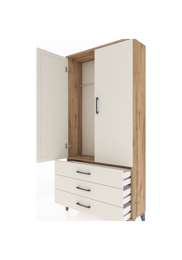 Arges Dolap Tek Raflı 3 Çekmeceli Tek Askılı 88x30x182 Çam-ay... Çam