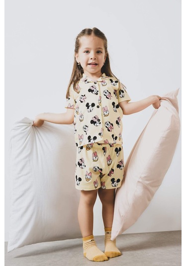 DeFacto Kız Bebek Disney Mickey & Minnie Pijama Takımı Kısa Kollu Penye Esnek Belli Şort E4652A525HSYL498