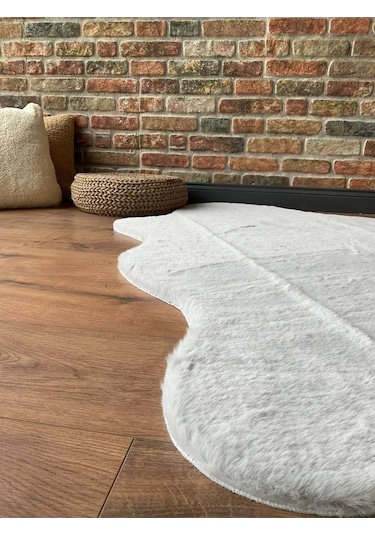 Saraz Halı Tavşan Tüyü Post Peluş Yumuşak Halı Salon Koridor Mutfak Banyo Halısı 100x150gri Gri