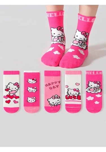 Hello Kitty Çocuk Yüksek Konçlu Hello Kitty Çoraplar 5 Çift 468315366 Pembe