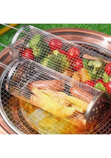 Saplı, Silindirik Paslanmaz Çelik Izgara Sepeti, Dış Mekan Izgara Sebze Izgara Ağı Borusu, Izgara Ağı, 30,5 Cm