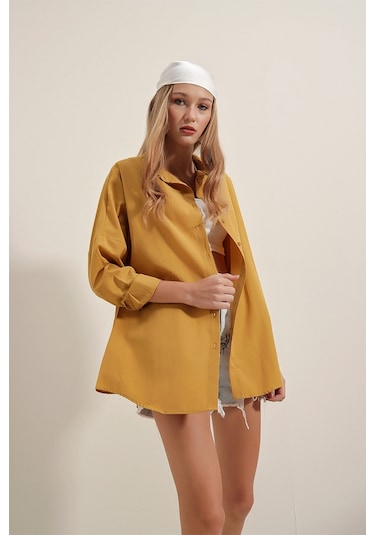 Bigdart 3900 Oversize Uzun Basic Gömlek - Hardal 001