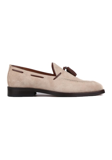 Shoetyle - Bej Süet Deri Püsküllü Erkek Klasik Ayakkabı 250-7951-842-bej