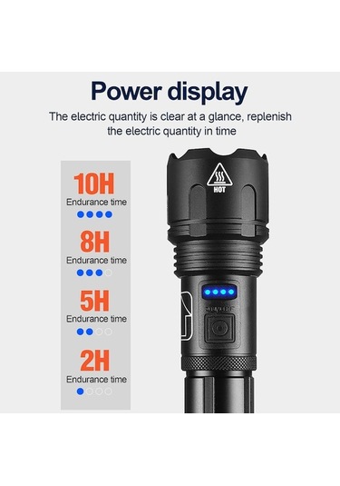 Yifomall Xhp50 Led Usb Şarjlı Fener, Dış Mekan Acil Durumlar İçin Uzak Menzilli Yakınlaştırmalı Keşif Işığı Pil Yok Siyah