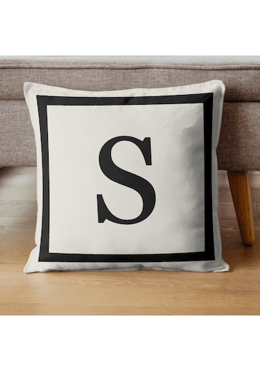 Harfli Kırlent Kılıfı - S Harfi - Dekoratif Kırlent Kılıfı Krem
