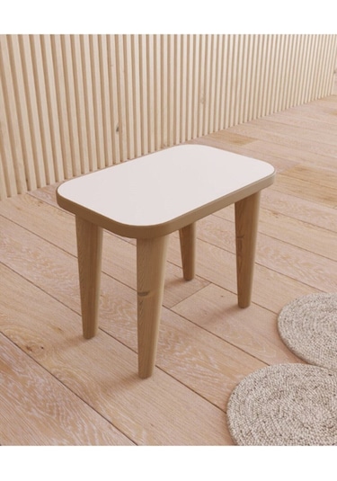 Fahrettin Küçük Çocuk Taburesi Çocuk Sandalyesi Çocuk Oturağı Ahşap Tabure Puf Oturak Krem