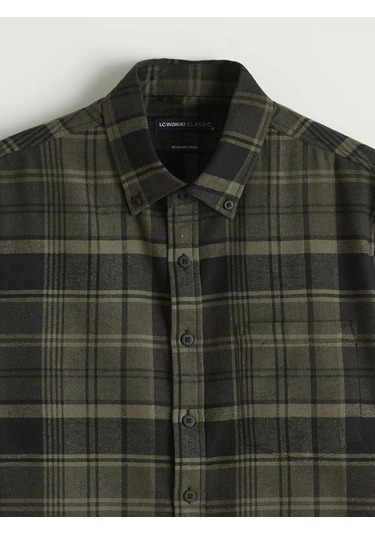 Lc Waikiki Haki Regular Fit Ekose Gabardin Erkek Gömlek