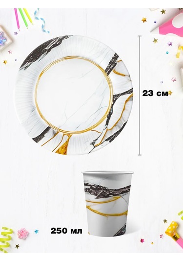 Nd Plej Tek Kullanımlık Sofra Takımı Tabak Ve Bardak Seti Beyaz Mermer 320844523 25