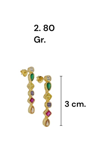 925 Ayar Gökkuşağı Renkli Taşlı Gümüş Küpe Zarif Ve Renkli Tasarım Gümüş