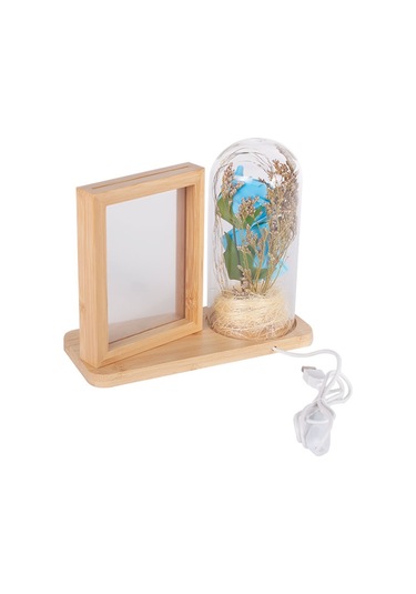 Kişiye Özel Led'li Ahşap Güllü Cam Fanus Çerçeve