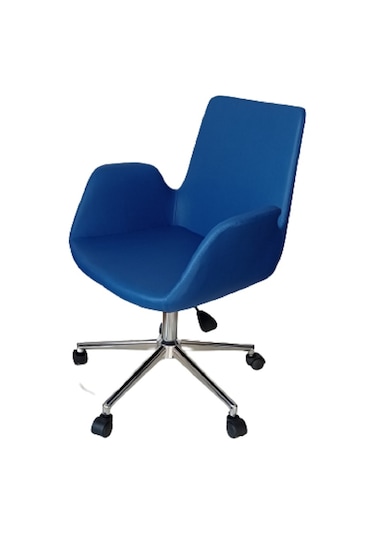 Sekreter Sandalyesi Döküm Süngerli Mavi Suni Deri