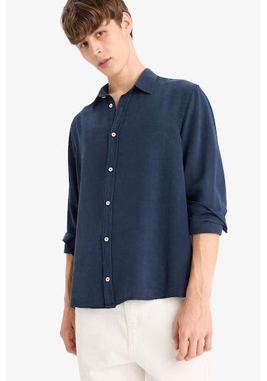 Defacto Regular Fit Twill Uzun Kollu Gömlek G0406ax25aunv175 Lacivert