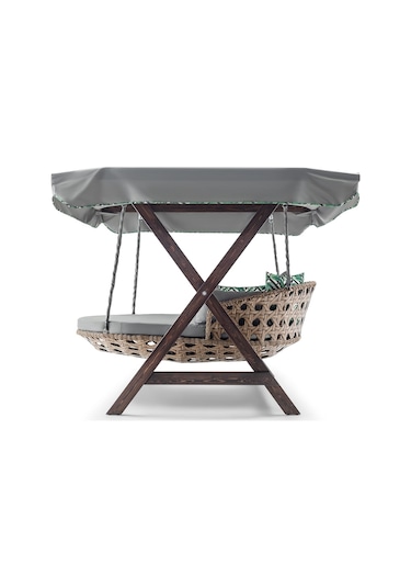 Dominik Swing Ahşap Rattan Salıncak Dış Mekan Bahçe Balkon Ceviz
