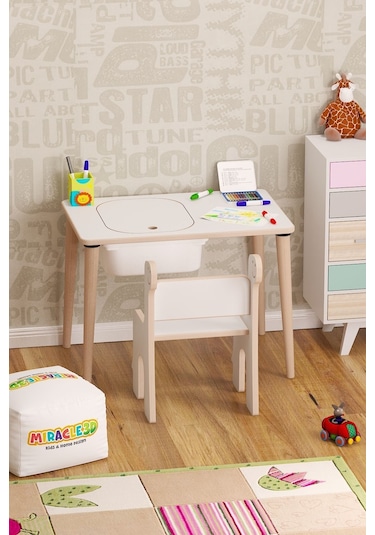Miracle 3d Çocuk Oyun Etkinlik Çalışma Masası Ve Sandalye Aktivite Masası Beyaz