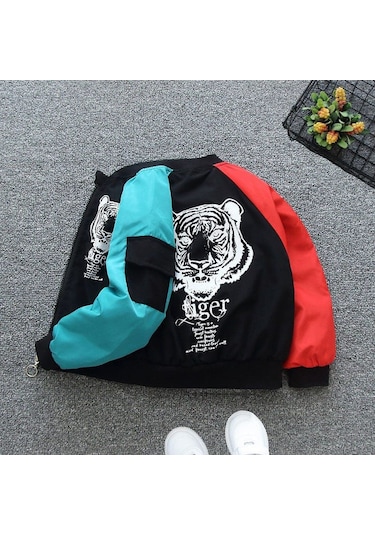 Modavals Kaplan Baskılı İçi File Su Geçirmez Erkek Çocuk Yağmurluk - Siyah