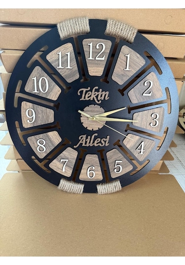 Kişiye Özel Ahşap Dekoratif Halatlı Duvar Saati ÇOk Renkli