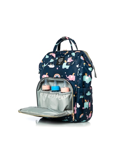 Lal Baby Fil Desenli Anne Bebek Bakım Sırt Çantası Lacivert