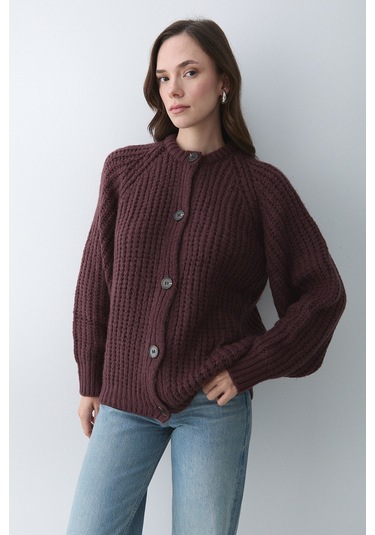 Laluvia 5 Düğmeli Hırka Bordo - 251061