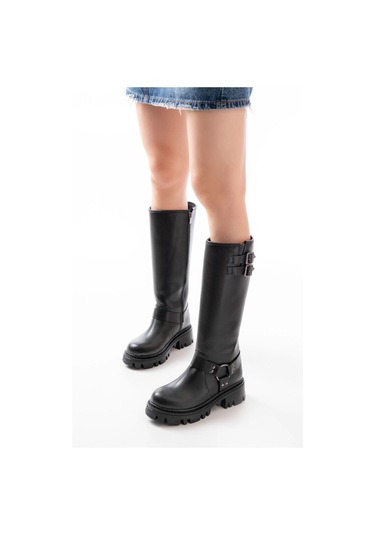 Siyah Toka Aksesuarlı Fermuarlı Günlük Kadın Çizme Siyah