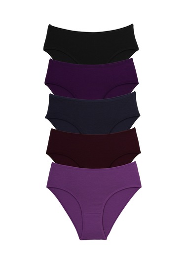 Mor Kadın Külot Yüksek Bel Bikini 5 Li Paket Pamuklu Likralı Mor