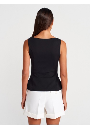Dilvin 21001 Kayık Yaka Peplum Top-siyah Siyah