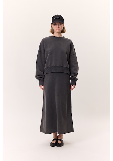 Yıkama Efektli Sweatshırt Antrasit Antrasit