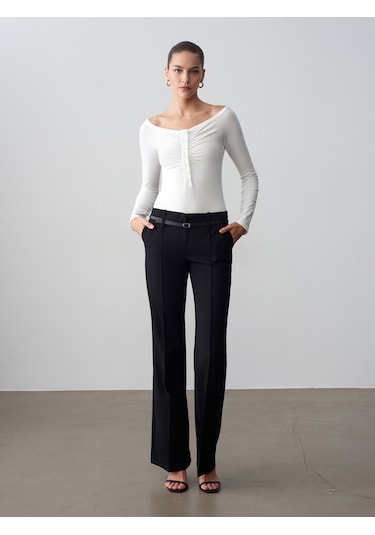 Dilvin 72677 Kemerli Düz Kesim Pantolon-siyah