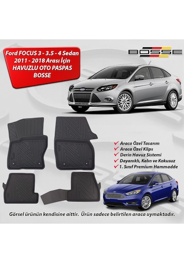 Ford Focus 3 Paspas Araca Özel SEDAN 2011 2014 BOSSE 3D Havuzlu Oto Paspas