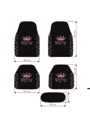 Işıltıya Hazır Ol, Bu Yol Senin Pembe Taşlı Prenses Taç Desenli 5 Li Nakışlı Oto Halı Paspas Seti