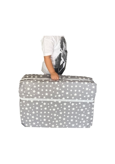 Katlanır Çocuk Yatağı Sünger Yatak Çocuk Oyun Minderi 60x120-4 Cm Gri Yıldız