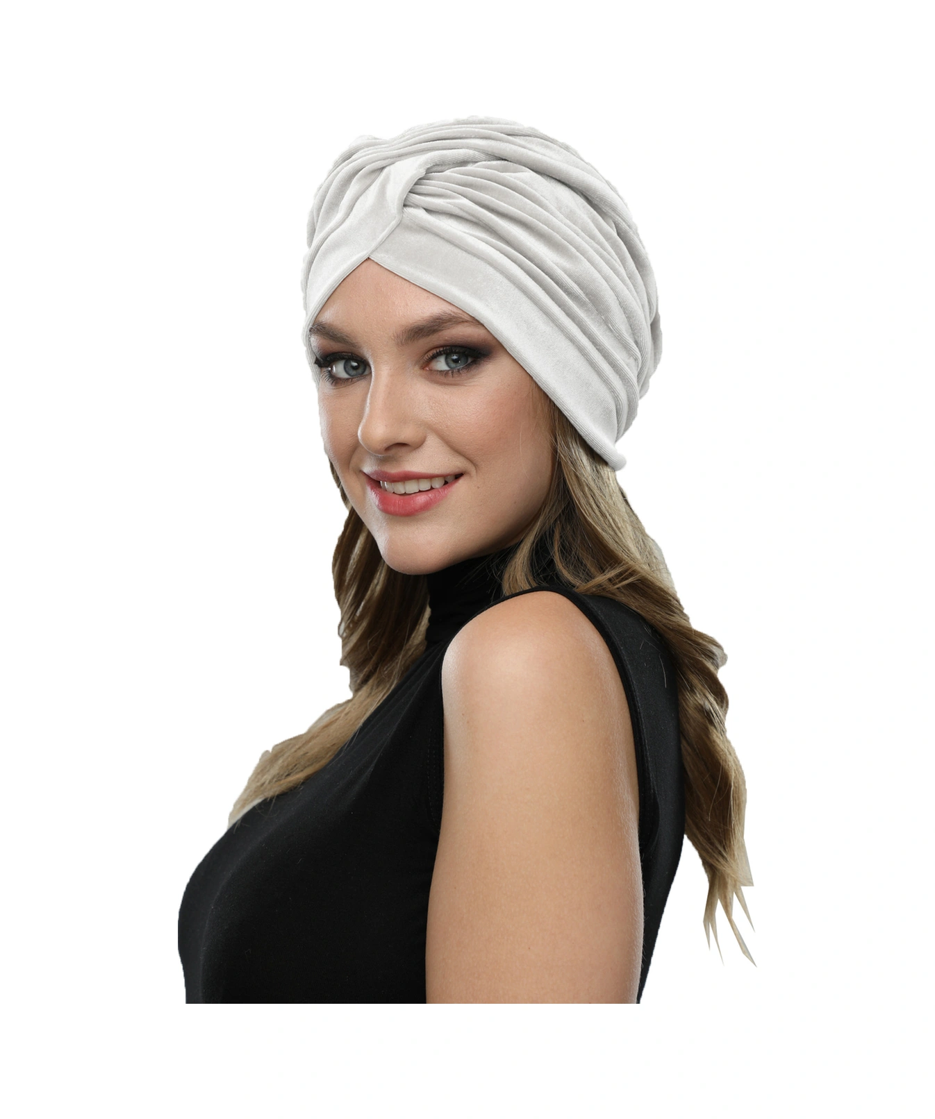 Kadife Çapraz Krem Hazır Türban Tesettür Bone Krem