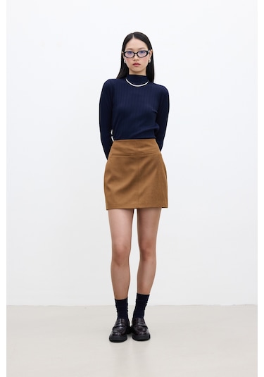 Suni Deri Mini Etek Camel CAMEL