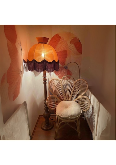 Kiremit Renk Kadife Lambader Kahve Ahşap Ayak Vintage 50x170cm Lm01300 Kiremit