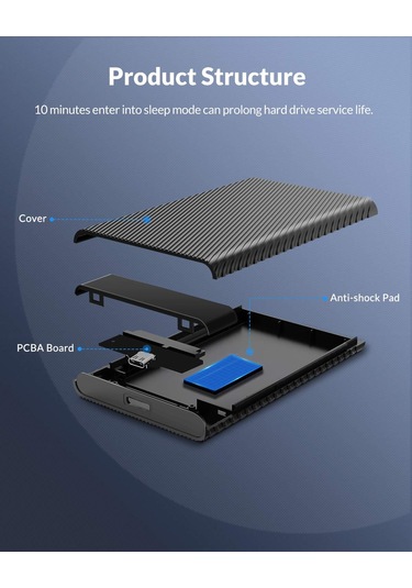 Jeemson Orıco 2521c3 2.5" Sata Ssd/hdd Kutusu, Usb 3.1 Type-c, Uasp İle 5gbps Hız, 4tb Destek, Araçsız Kurulum, Windows/mac/linux Uyumlu