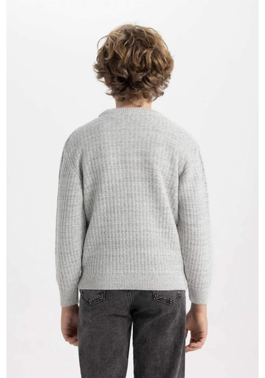 DeFacto Erkek Çocuk Gri Bisiklet Yaka Basic Düz Triko Kazak C9468A824AUGR210