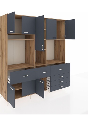 Kronos Dolap 10 Raflı 6 Çekmeceli 8 Kapaklı 220x59x243 Çam-antrasit/antrasit Antrasıt/antrasıt