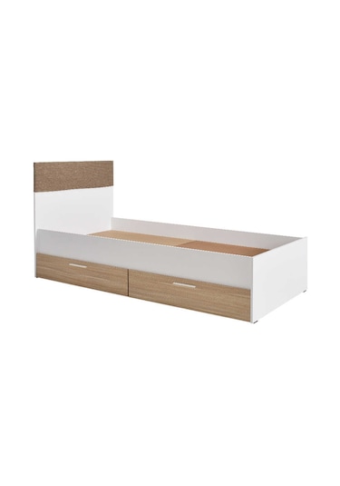 Adoremobilya Base Genç Odası 2 Çekmeceli Tek Kişilik Karyola - İtalyan Meşe-Beyaz
