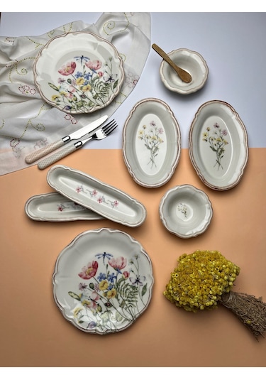 Tabak Evi Porselen Fulya Buket Kahvaltı Takımı 6 Kişilik 14 Parça Çok Renkli