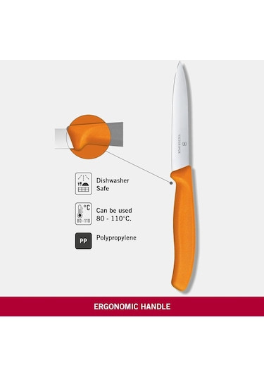 Victorinox Sivri Uç Düz Soyma Bıçağı 10 CM Turuncu