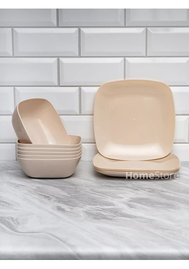 Al' Ternatıva Çorba Ve Yemek Tabakları Seti, Plastik, 6+6 Adet 199454270 Bej