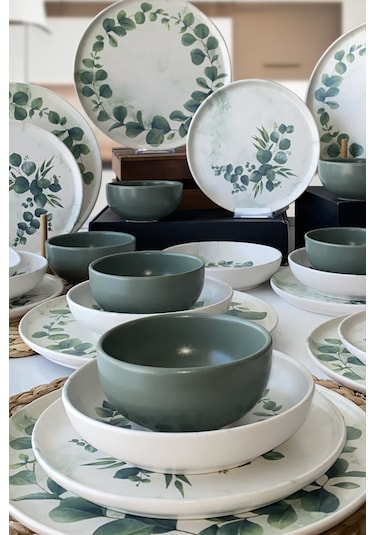 Keramika Okaliptus 24 Parça 6 Kişilik Yemek Takımı Yeşil