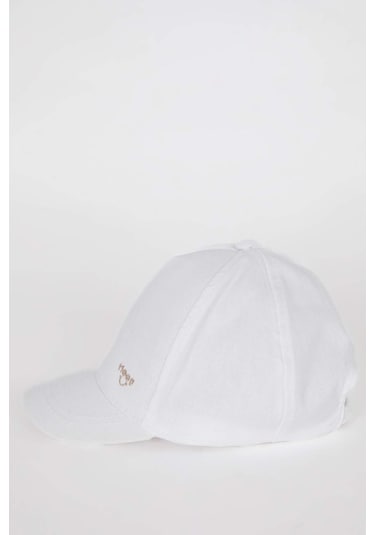 DeFacto Kız Bebek Nakışlı Keten Karışımlı Cap Şapka D6882A525SMER83 Ekru