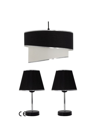 Siyah Gümüş Julien Üçlü Abajur Ve Avize Seti Siyah