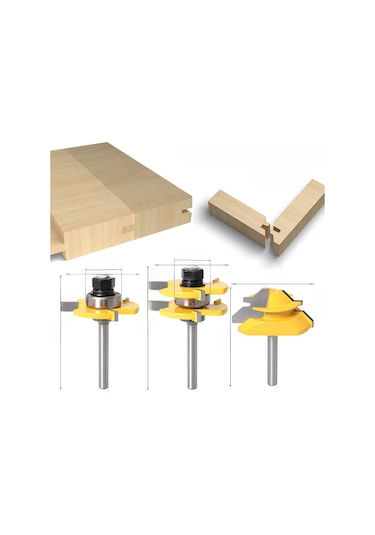 Monyee Ahşap İşleme Uç Takımı: 3'lü T Tipi + 45 Derece Kontrprez Uçları, Keskin Keso, Ahşap-mdf-plywoo
