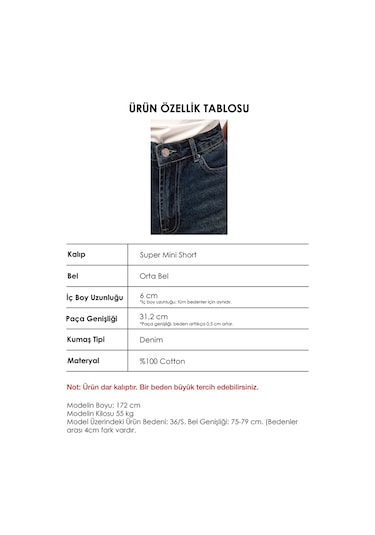 Itsbasic Kadın Koyu Kot 2s6 Mini Boy Paça Püsküllü Denim Şort