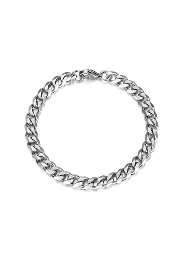 Küba Gurmet Erkek Çelik Zincir Bileklik 7 Mm 21 Cm Eck29B Beyaz