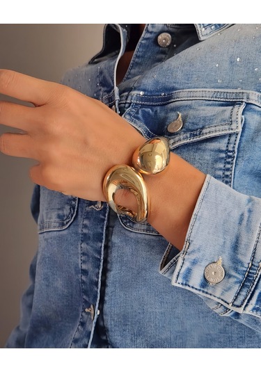 Eva Takı Store Asimetrik Damla Kalın Model Gold Çelik Kelepçe Gold