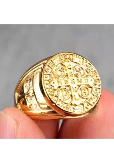 Novahub Altın Yüksek Kaliteli Katolik Patron İç İçe Yüzük Erkek Kadın 316l Paslanmaz Çelik Hip Hop Punk Takı Erkek İçin 10 - 10 Altın