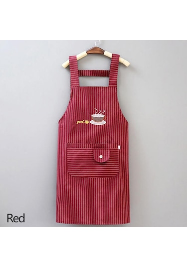 Kırmızı Sevimli Pamuklu Mutfak Önlüğü Ev Yağ Geçirmez Kahve Şefi El Mendili Önlük Büyük Cep İle Kadın Pişirme Barbekü Aksesuarları